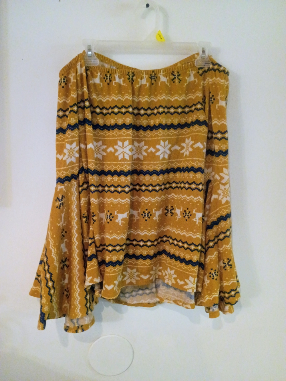 Mustard Yellow Boho Off-the-Shoulder Bell Sleeve Top